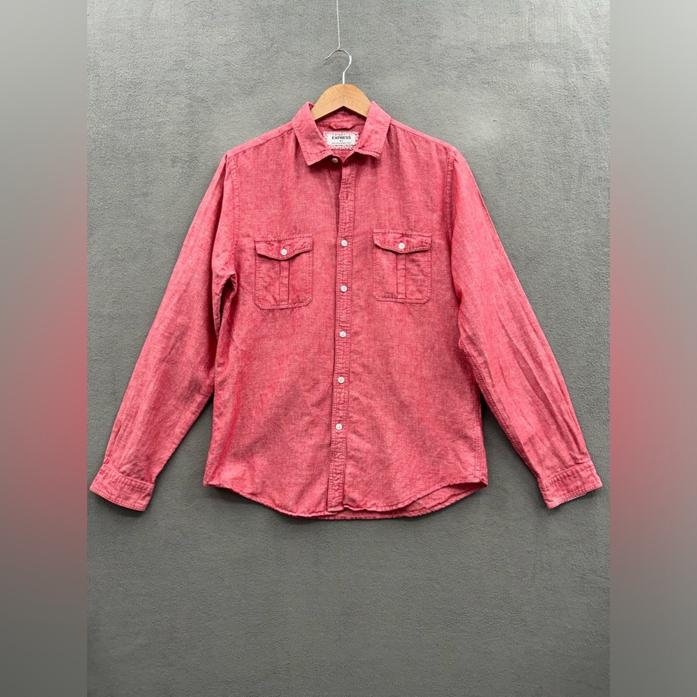 Express Shirt Mens Medium Red Linen Blend Lightweight